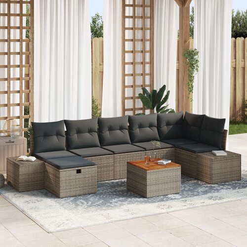 VidaXL 8-dijelni vrtni sofa set s jastučićima siva Poly Rattan Slike