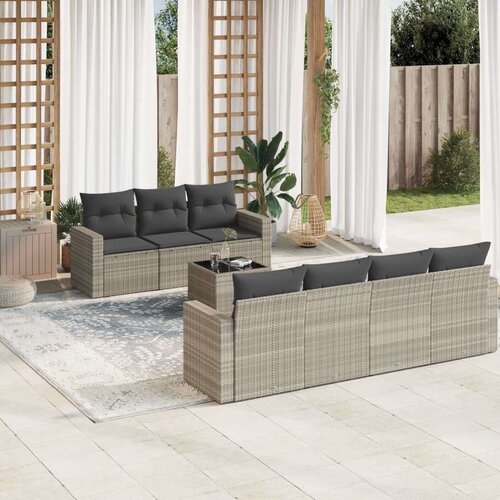 vidaXL 8-dijelni set vrtnih sofa od poliratana s jastucima svjetlosivi Cene