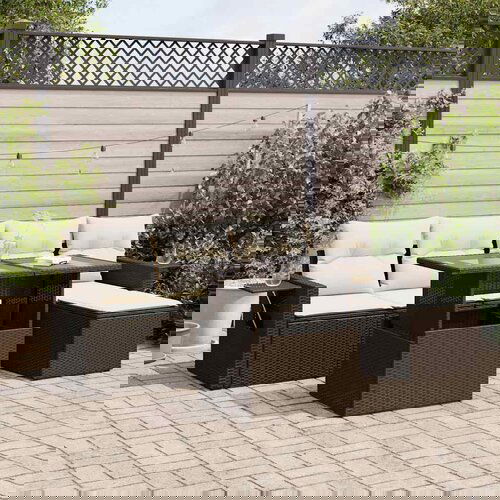 VidaXL 6-dijelni set vrtnih sofa od poliratana s jastucima smeđi Slike