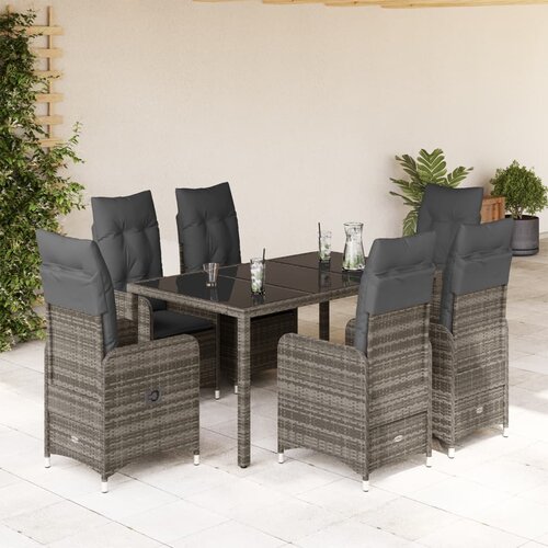 VidaXL 7-dijelni vrtni bistro set od poliratana s jastucima sivi Slike