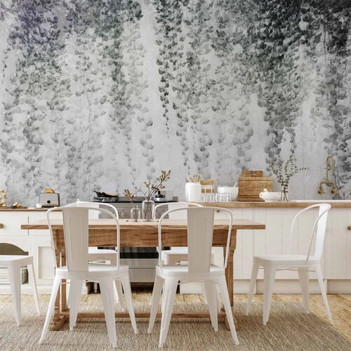  Foto tapeta - Peaceful oasis - landscape of hanging black leaf vines on a grey background 100x70 Cene