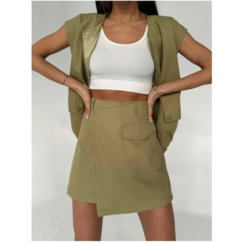 Laluvia Almond Green 100% Cotton Gabardine Short Skirt