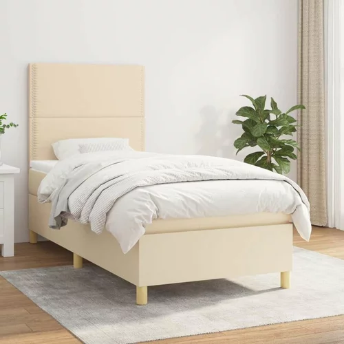  Box spring postelja z vzmetnico krem 90x200 cm blago, (20896787)