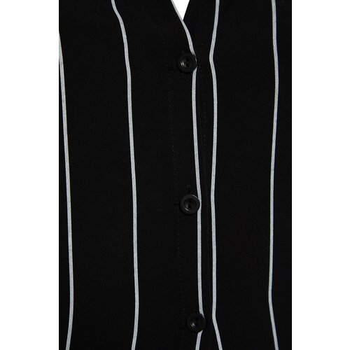 Trendyol Black Striped Shirt Collar Viscose Woven Pajamas Set Cene