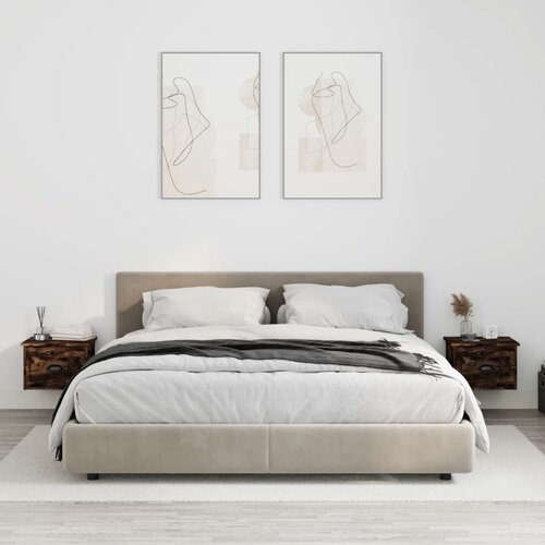 VidaXL Stenska nočna omarica 2 kosa dimljen hrast 41,5x36x28 cm Slike