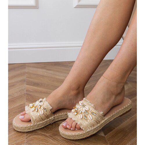 Gemre Golden woven espadrille slides with walrus shells Cene