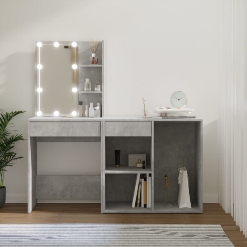 vidaXL LED toaletna mizica z omarico betonsko siva inženirski les Cene
