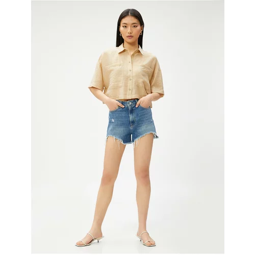 Koton Crop Shirt with Pockets Short Sleeves Tencel:trade_mark: