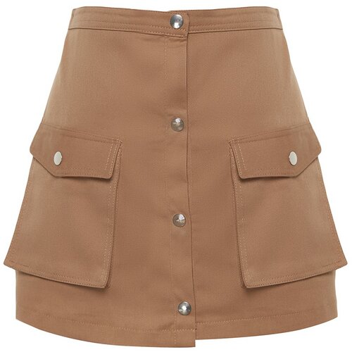 Trendyol Camel Short Skirt with Pockets and Buttons Slike