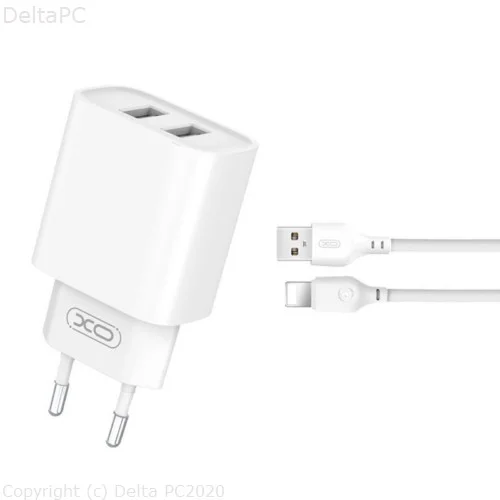 XO wall charger CE02C 2x USB 2,1A white + Lightning cable