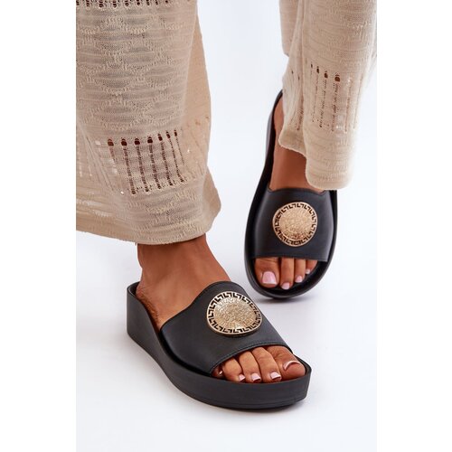 Zazoo 2920 Leather Women's Wedge Sandals with Gold Detail Gold Distressed Cene