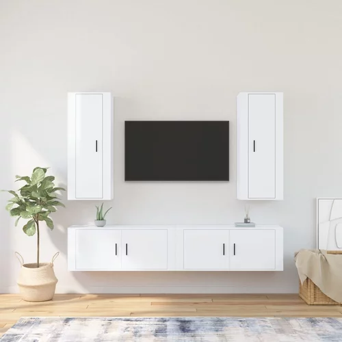 vidaXL 4-dijelni set TV ormarića sjajni bijeli drveni
