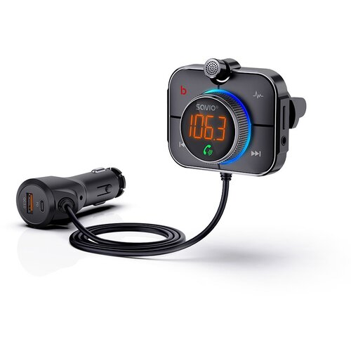 Savio TR-14 Transmiter FM z Bluetooth i ładowarką PD 87.6 - 107.9 MHz Bluetooth /USB Black Slike
