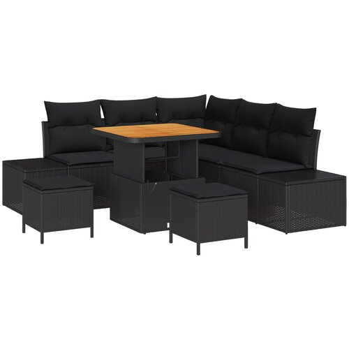 vidaXL 8-dijelni vrtni set sofe s jastučićima Crni poli ratan akacija, 2-sjedalna vrtna sofa s jastučićima Crna poli ratan, 3-dijelni vrtni set za objedovanje s jastučićima Crni poli ratan akacija Cijene