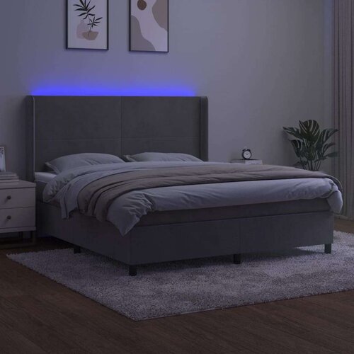  Box spring s madracem LED svjetlosivi 160x200 cm bar&amp;scaron;un Slike