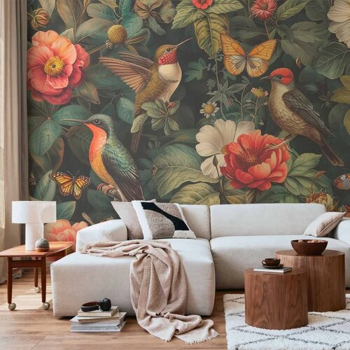  Foto tapeta - Flowers birds and butterflies – vintage-style illustration 150x105 Cene