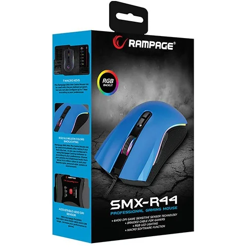 Rampage SMX-R44 Blue 6400dpi RGB Osvetljena Gaming Miška z Makro Pro, (21358077)