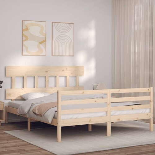 The Living Store Posteljni okvir z vzglavjem 160x200 cm trden les - Posteljni Okvir, (21529599) Slike