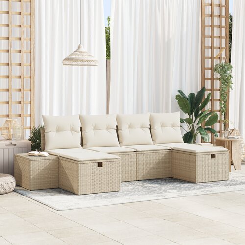 vidaXL 6-delni vrtna sofa set z blazinami Bež Poli ratan Cene