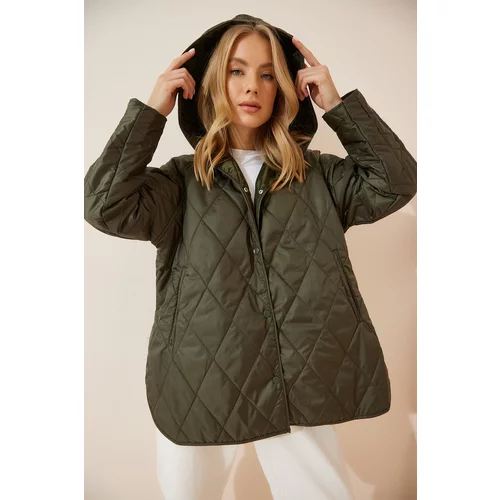 Happiness İstanbul Women's Green Hooded Quilted Oversize Coat