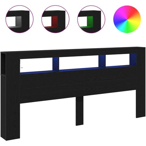  Uređaj za pohranu s uzglavljem i LED svjetlima Crna hrastovina 220x18 5x103 5 cm Slike