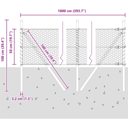 VidaXL &amp;Scaron;esterokutna ograda Siva 0.5x10 m Čelik, Stupovi ograde 7 kom Siva &amp;Oslash;32 mm 100 cm Galvanizirani čelik Slike