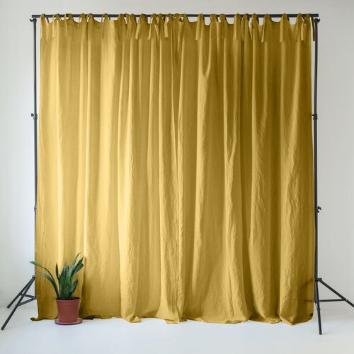 Linen Tales Rumena lanena zavesa 140x300 cm Lemon Curry – Cene