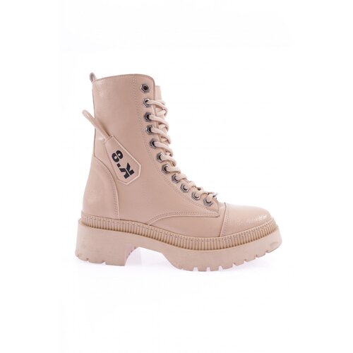 DGN K9085 Women's Lace-Up Boots Nude Wrinkled Patent Leather Slike