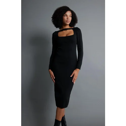 Defacto Slim Fit Square Collar Knitwear Long Sleeve Dress