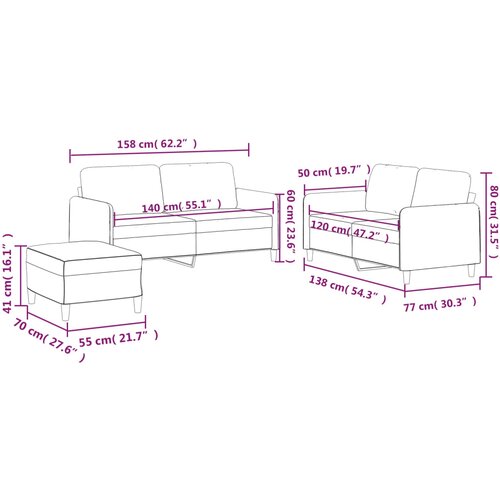  3-dijelni set sofa s jastucima smeđi od tkanine Slike