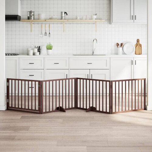 vidaXL Ograda za pse z vrati zložljiva 4 paneli rjava 320cm topolovina Cene