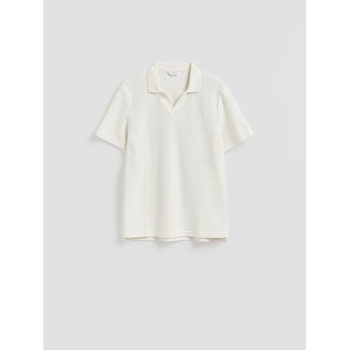 Reserved Polo-majica od strukturirane tkanine - krem Cijene