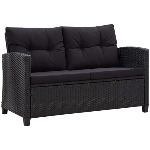 vidaXL Vrtni kavč dvosed z blazinami črn 124 cm poli ratan Cene