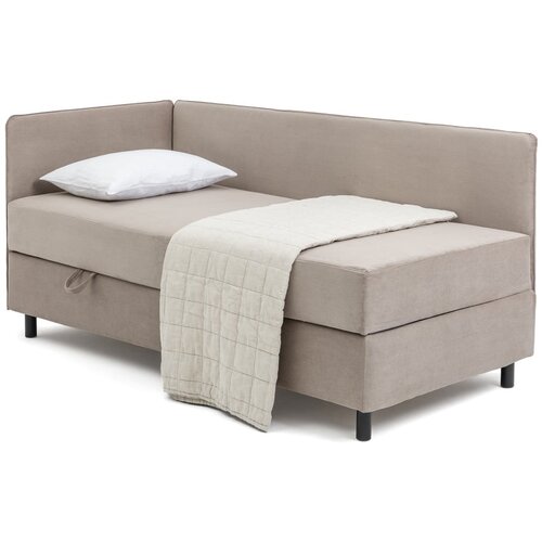 Bonami Selection Sivorjava oblazinjena postelja s prostorom za shranjevanje z vzmetnico 90x200 cm Avela – Cene