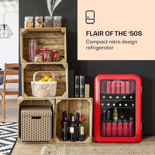 Klarstein PopLife, hladilnik za pijače, 115 l, 0 - 10 °C, retro dizajn, rdeč Cene