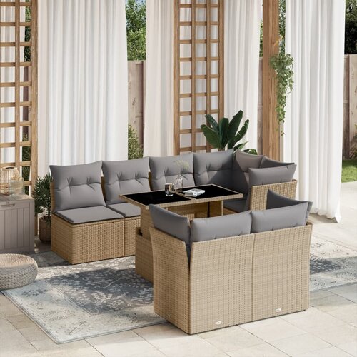 vidaXL 8-dijelni set vrtnih sofa od poliratana s jastucima bež Cijene
