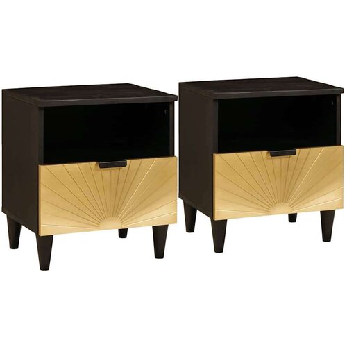 vidaXL Nočna omarica s predalom 2 pcs Črna in zlata 40 x 33 x 46 cm Cene