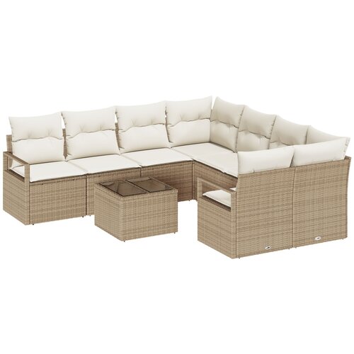 VidaXL set vrtne sofe od 9 dijelova s jastučićima, bež, poli ratan, dvostruka vrtna sofa s spremnikom i jastučićima, bež, poli ratan Slike