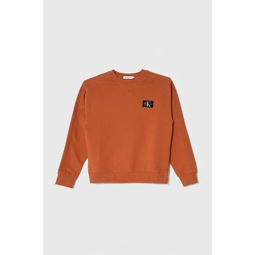 Calvin Klein Jeans Otroški bombažen pulover oranžna barva