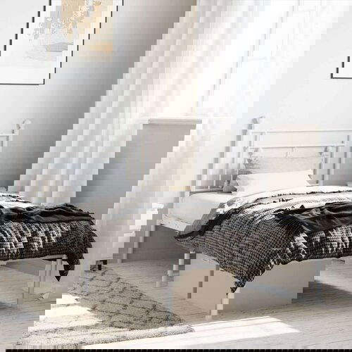 Metalni Kovinski posteljni okvir z vzglavjem bel 100x190 cm Slike