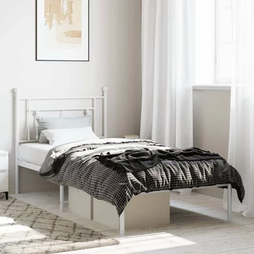 Metalni Kovinski posteljni okvir z vzglavjem bel 100x190 cm
