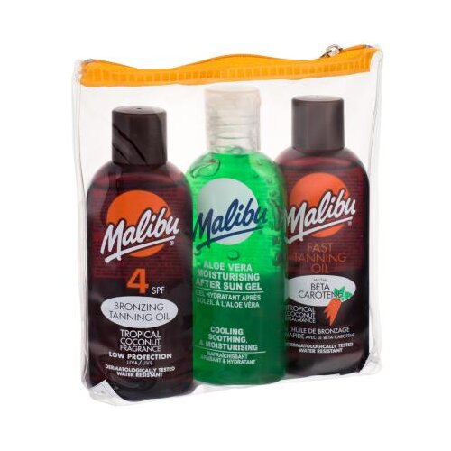 Malibu Bronzing Tanning Oil Set olje pred sončenjem SPF4 100 ml + olje za hitro porjavitev 100 ml + gel po sončenju Aloe Vera 100 ml Slike