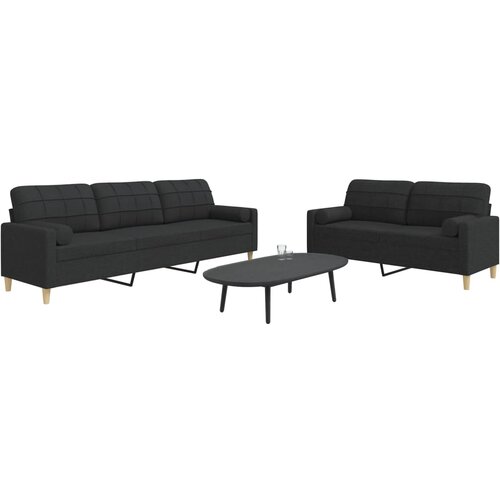  2-dijelni set sofa s ukrasnim jastucima crni od tkanine Cijene