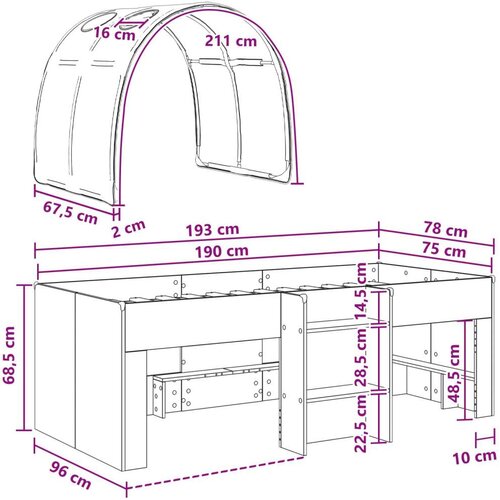 Krevet s Tunnels 4 pcs Bijela i crvena Konstruirano drvo - Bijela i crvena Cene