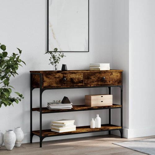  The Living Store Konzolna mizica dimljen hrast 100x25x75 cm inženirski les - Konzolna Mizica, (21454766) Slike