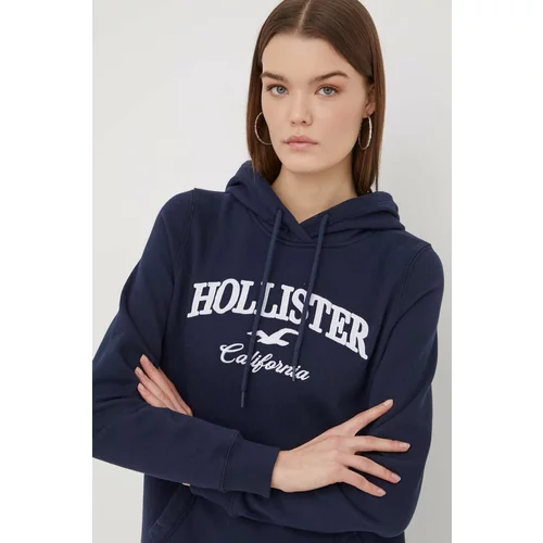 Hollister Co. Dukserica za žene, boja: tamno plava, s kapuljačom, s aplikacijom