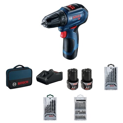 Bosch akumulatorska bu&scaron;ilica - odvrtač GSR 12V-30 + 39-delni set pribora; 2x2,0Ah (06019G9001) Cene