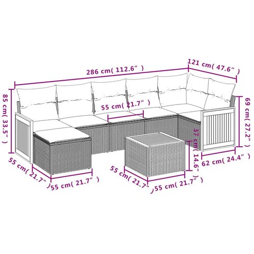 VidaXL 8-dijelni set vrtnih sofa od poliratana s jastucima sivi Slike