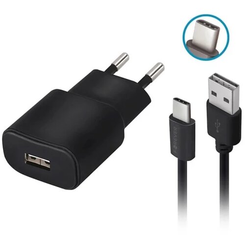 Forever TC-01 charger 1x USB 2A black + USB-C cable Slike