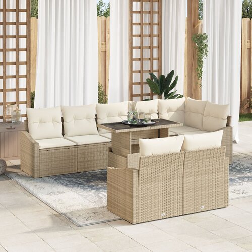vidaXL Vrtna Sofa Set Set od 9 Bež, Krem Ratan, Poliester Cene